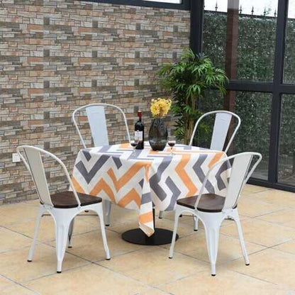 4 pcs Tolix Style Metal Dining Side Chair Stackable Wood Seat-White - Color: White