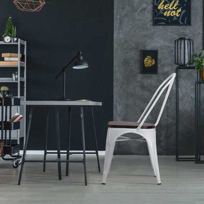 4 pcs Tolix Style Metal Dining Side Chair Stackable Wood Seat-White - Color: White