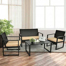 將圖片載入圖庫檢視器 4 Pcs Patio Rattan Furniture Set Cushioned Sofa Coffee Table Garden Deck
