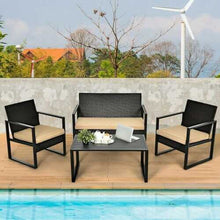 將圖片載入圖庫檢視器 4 Pcs Patio Rattan Furniture Set Cushioned Sofa Coffee Table Garden Deck
