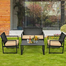 將圖片載入圖庫檢視器 4 Pcs Patio Rattan Furniture Set Cushioned Sofa Coffee Table Garden Deck
