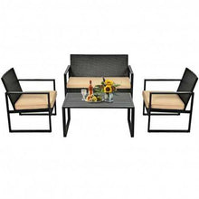 將圖片載入圖庫檢視器 4 Pcs Patio Rattan Furniture Set Cushioned Sofa Coffee Table Garden Deck
