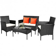 将图片加载到图库查看器，4 Pcs Patio Rattan Cushioned Sofa Furniture Set - Color: White
