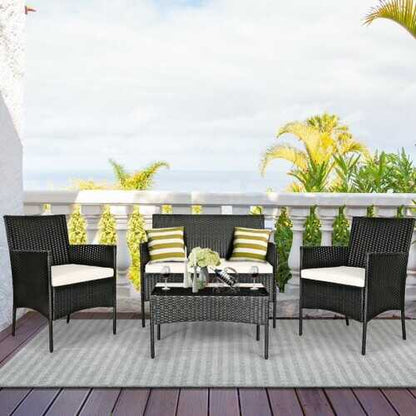 4 Pcs Patio Rattan Cushioned Sofa Furniture Set - Color: White