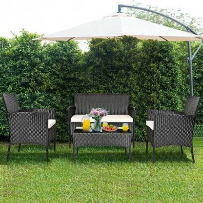 4 Pcs Patio Rattan Cushioned Sofa Furniture Set - Color: White