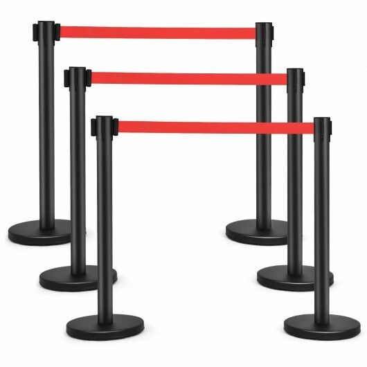 Black Stanchion Posts Queue Poles. 6 Piece Set