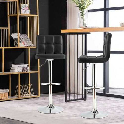 Adjustable Swivel Bar Stool with PU Leather-Black - Color: Black
