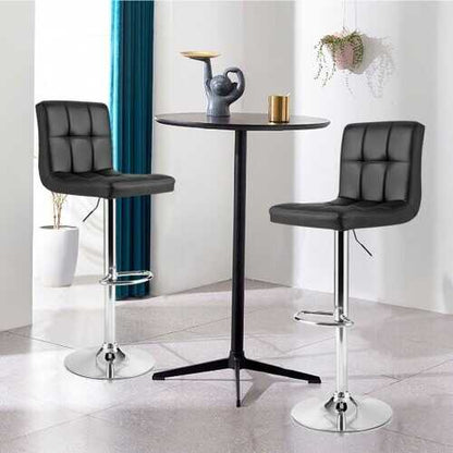 Adjustable Swivel Bar Stool with PU Leather-Black - Color: Black