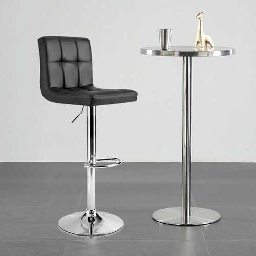 Adjustable Swivel Bar Stool with PU Leather-Black - Color: Black