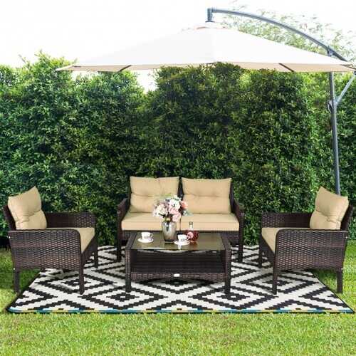 4 pcs Patio Rattan Free Combination Sofa Set with Cushion and Coffee Table