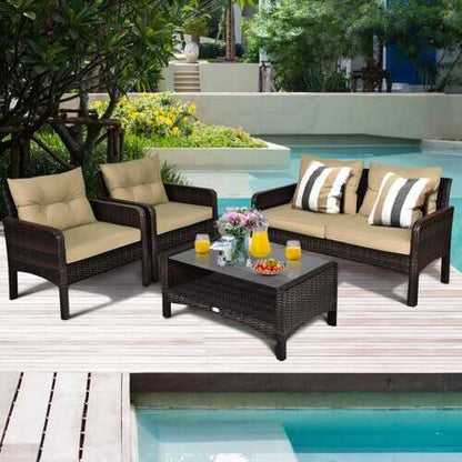 4 pcs Patio Rattan Free Combination Sofa Set with Cushion and Coffee Table