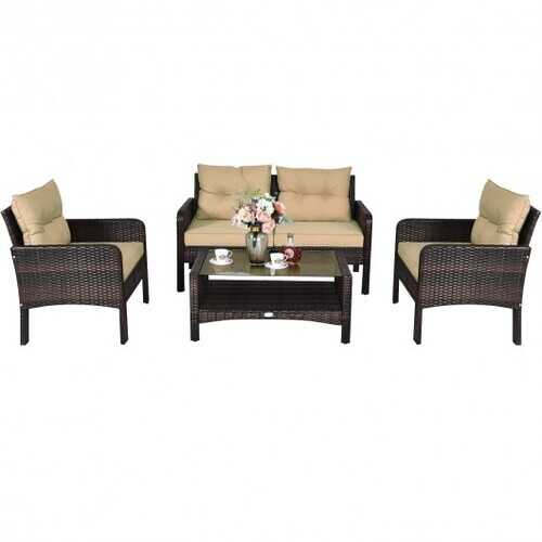 4 pcs Patio Rattan Free Combination Sofa Set with Cushion and Coffee Table