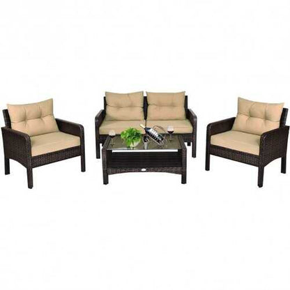 4 pcs Patio Rattan Free Combination Sofa Set with Cushion and Coffee Table