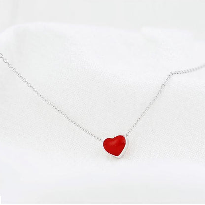 Fresh Sweet Cute Heart Red Clavicle Chain 925 Sterling Silver Temperament Personality Fashion Female Necklace