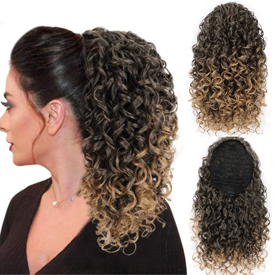 Vigorous Drawstring Puff Ponytail Afro Kinky Curly Hair Extension Synthetic Clip in Pony Tail African American Hair Extension