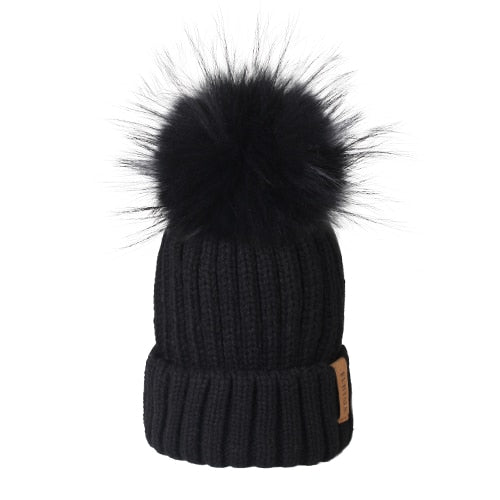 Furtalk Real Fur pompom Beanie Hat Women Winter Knitted Hat Warm Real Big Raccoon Pom Pom Hat for Female