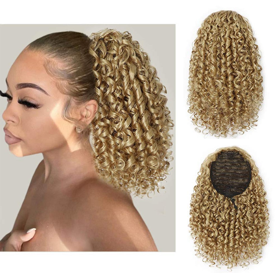 Vigorous Drawstring Puff Ponytail Afro Kinky Curly Hair Extension Synthetic Clip in Pony Tail African American Hair Extension
