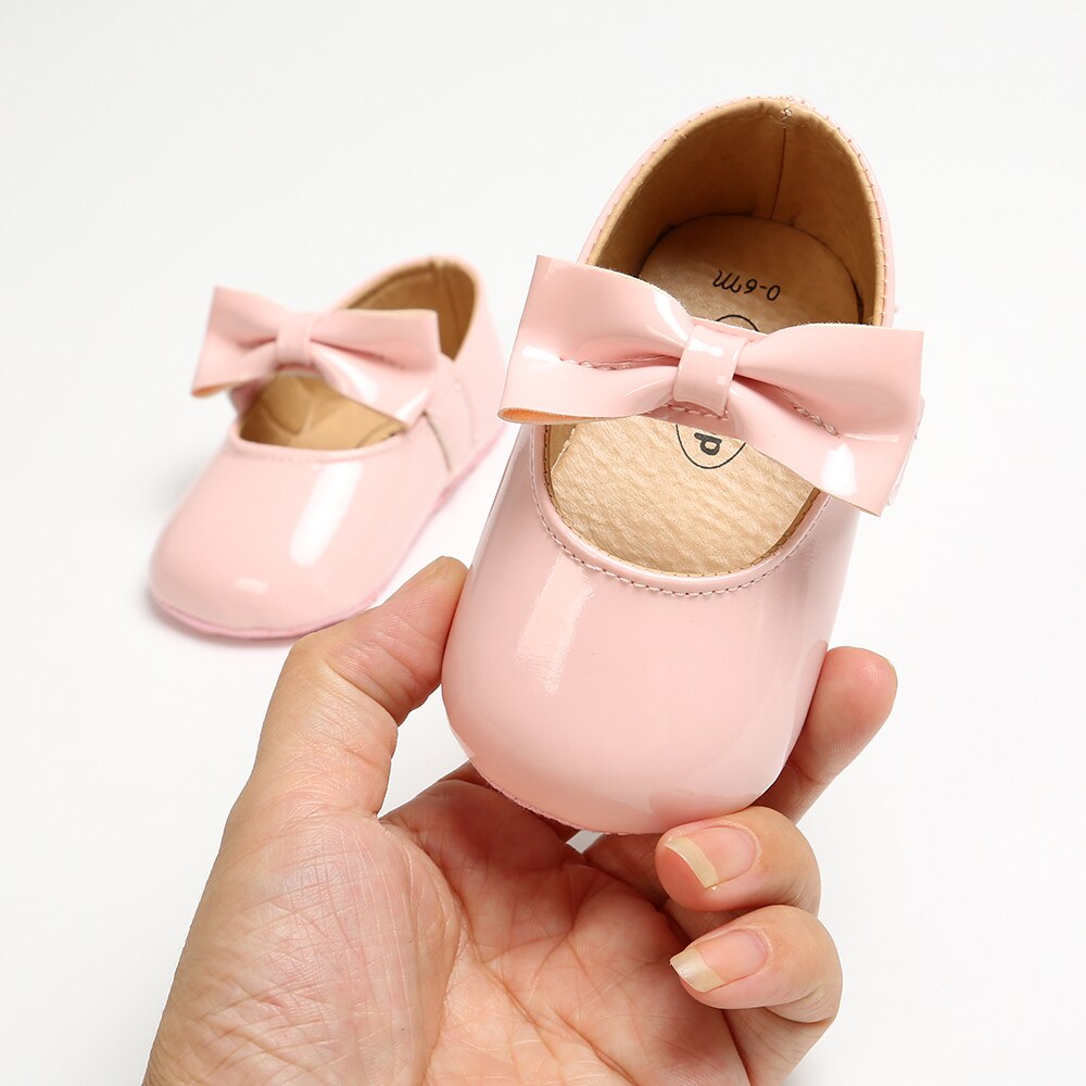 Newborn Toddler Baby Girl Shoes PU leather Buckle First Walkers With Bow Red Black Pink White Soft Soled Non-slip Crib Shoes