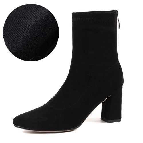 Fashion Ankle Elastic Sock Boots Chunky High Heels Stretch Women Autumn Sexy Booties Pointed Toe Women Pump Size 33-43