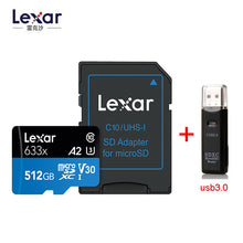 Load image into Gallery viewer, Lexar 633X New Original 95mb/s Micro SD card 512GB 128g 256GB SDXC SDHC Memory Card Reader Uhs-1 For Drone Gopro Sport Camcorder
