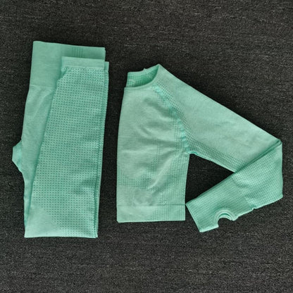 Women Seamless yoga set Fitness Sports Suits GYM Cloth Yoga Long Sleeve Shirts High Waist Running Leggings Workout Pants Shirts