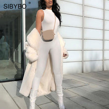 Load image into Gallery viewer, Sibybo Sleeveless Skinny Summer Rompers Womens Jumpsuit O-Neck Invisible Zipper Sexy Jumpsuit Women Solid Sport Casual Overalls
