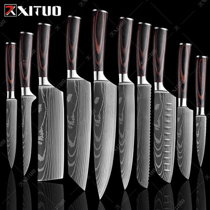 XITUO 8"inch japanese kitchen knives Laser Damascus pattern chef knife Sharp Santoku Cleaver Slicing Utility Knives tool EDC New