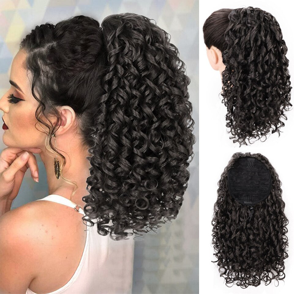 Vigorous Drawstring Puff Ponytail Afro Kinky Curly Hair Extension Synthetic Clip in Pony Tail African American Hair Extension