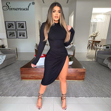 将图片加载到图库查看器，Simenual Wrap Side Split Bodycon Midi Dresses Long Sleeve for Women Fall 2020 Clothing Solid Night Partywear Skinny Dress Autumn
