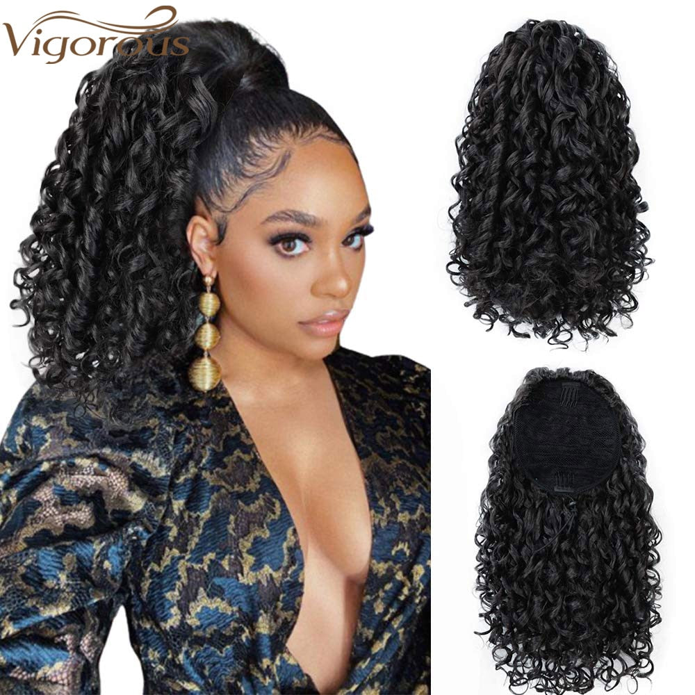 Vigorous Drawstring Puff Ponytail Afro Kinky Curly Hair Extension Synthetic Clip in Pony Tail African American Hair Extension
