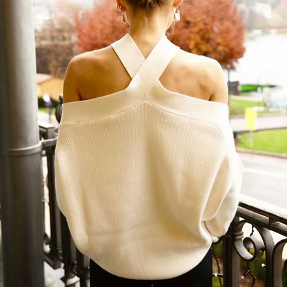 Oversize women cross halter sweaters 2020 spring fashion ladies elegant knitted pullovers female knitwear soft girls chic tops
