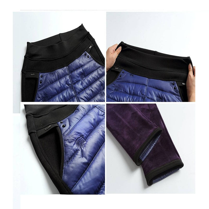 Winter Embroidery trousers women Fashion down Cotton Warm velvet Pants Mom Snow wear Thick straight pants Large Size sweatpants