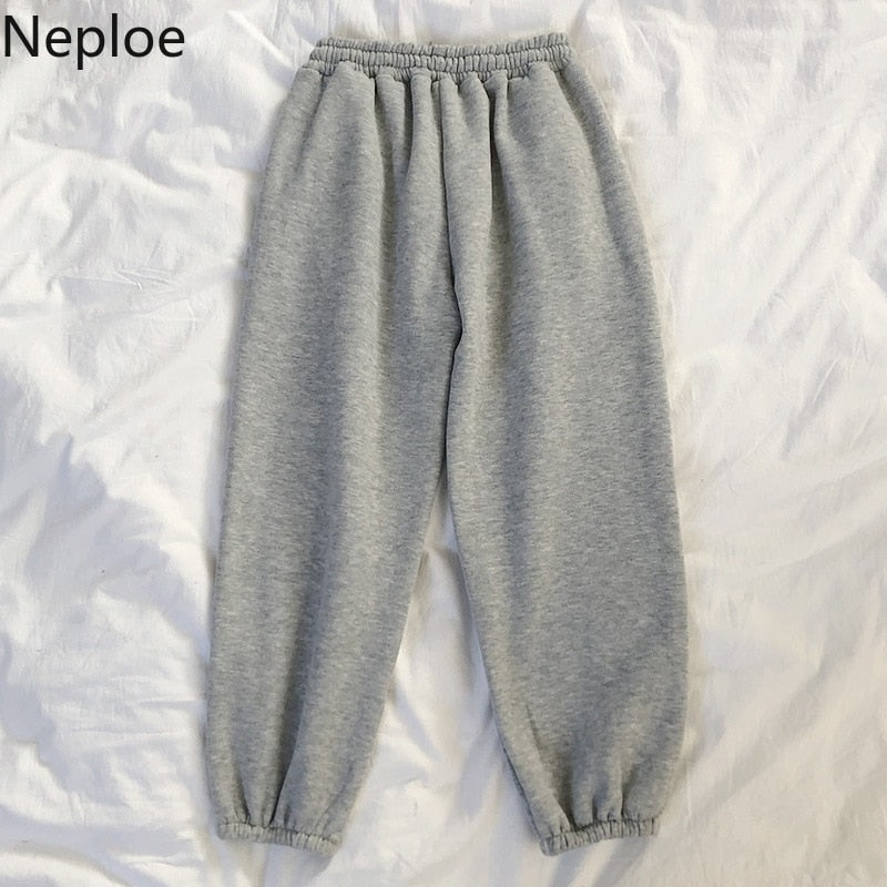 Neploe Pants Women 2021 Spring New Embroidery Elastic High Waist Ladies Trousers Loose Casual Beam Feet Pants Femme 1C285
