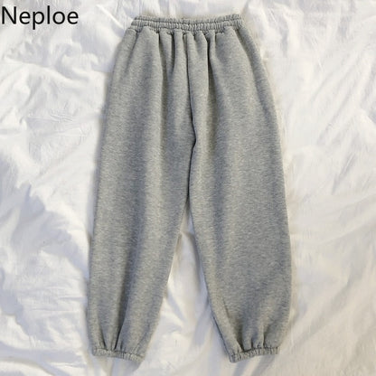 Neploe Pants Women 2021 Spring New Embroidery Elastic High Waist Ladies Trousers Loose Casual Beam Feet Pants Femme 1C285