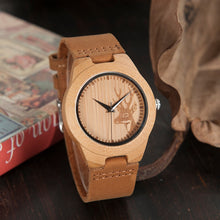 Load image into Gallery viewer, BOBO BIRD Top brand Men&#39;s Bamboo Wooden Watch Quartz Real Leather Strap Men Watches relojes finos de hombre
