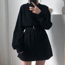 Cargar imagen en el visor de la galería, New Spring Autumn Dress Women With Belt Red Korean Dresses Woman Long Sleeve Solid Casual Short Dress Vestidos Mujer Robes
