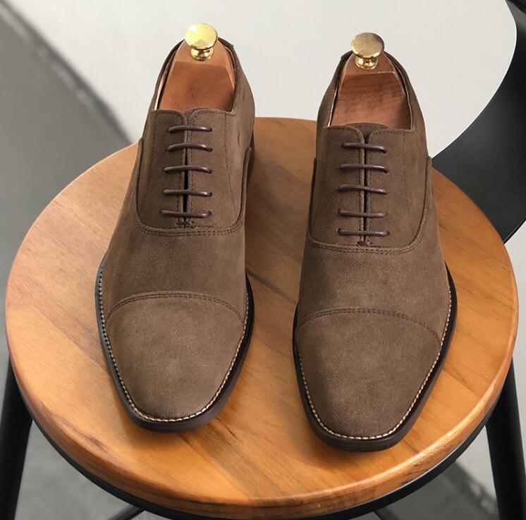 Handmade Dress Shoes Men Nubuck Genuine Leather Lace Up Smart Casual Shoes Patchwork Sewing Plus Size 47 Male Oxfords