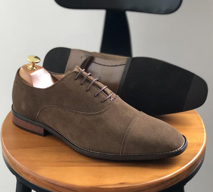 Handmade Dress Shoes Men Nubuck Genuine Leather Lace Up Smart Casual Shoes Patchwork Sewing Plus Size 47 Male Oxfords