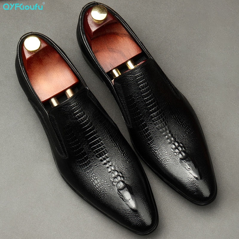 Handmade Men's Wedding Oxford Shoes Black Khaki Genuine Leather Brogue Men's Dress Shoes Slip On Business Formal Shoes For Men