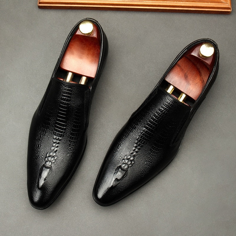 Handmade Men's Wedding Oxford Shoes Black Khaki Genuine Leather Brogue Men's Dress Shoes Slip On Business Formal Shoes For Men