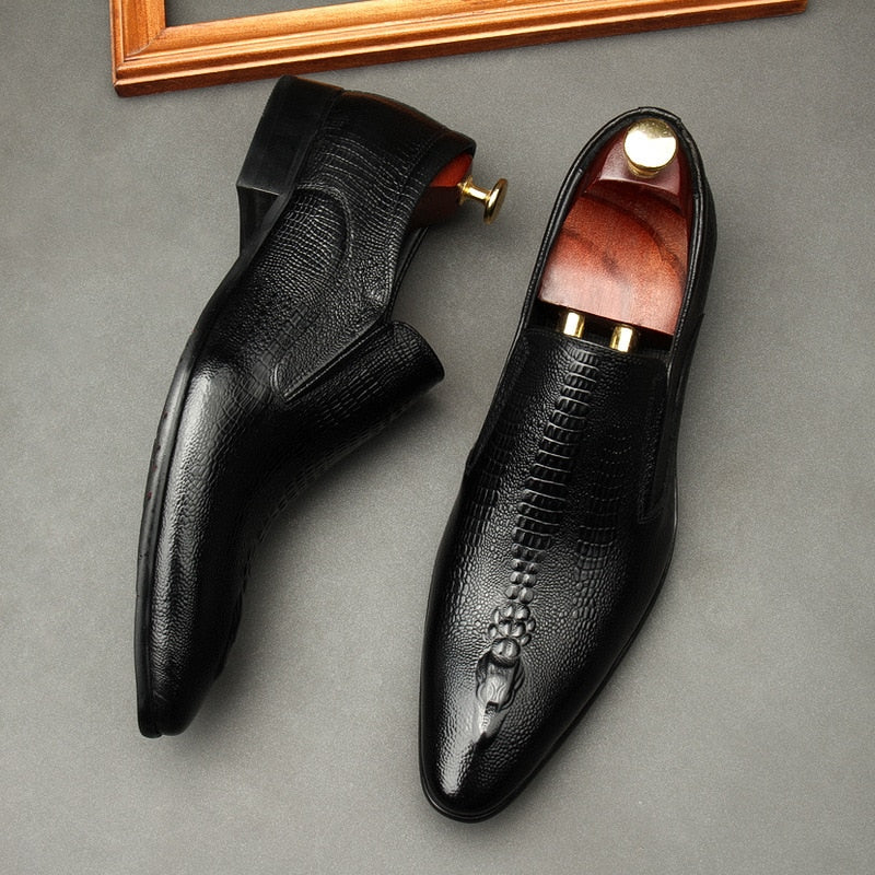 Handmade Men's Wedding Oxford Shoes Black Khaki Genuine Leather Brogue Men's Dress Shoes Slip On Business Formal Shoes For Men