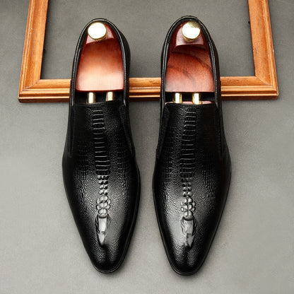 Handmade Men's Wedding Oxford Shoes Black Khaki Genuine Leather Brogue Men's Dress Shoes Slip On Business Formal Shoes For Men