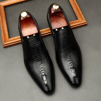 Handmade Men's Wedding Oxford Shoes Black Khaki Genuine Leather Brogue Men's Dress Shoes Slip On Business Formal Shoes For Men