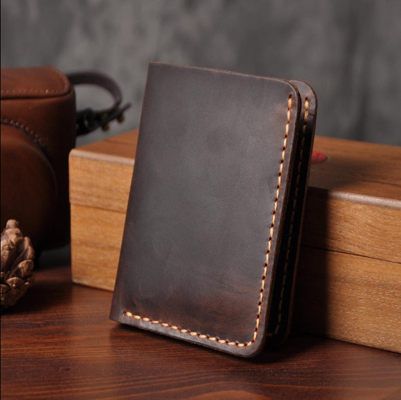 Handmade Vintage Crazy Horse Genuine Leather Wallet Men Wallet Leather engrave Short Wallet Men Purse Male Money Clips Money bag