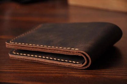 Handmade Vintage Crazy Horse Genuine Leather Wallet Men Wallet Leather engrave Short Wallet Men Purse Male Money Clips Money bag