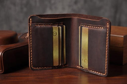 Handmade Vintage Crazy Horse Genuine Leather Wallet Men Wallet Leather engrave Short Wallet Men Purse Male Money Clips Money bag