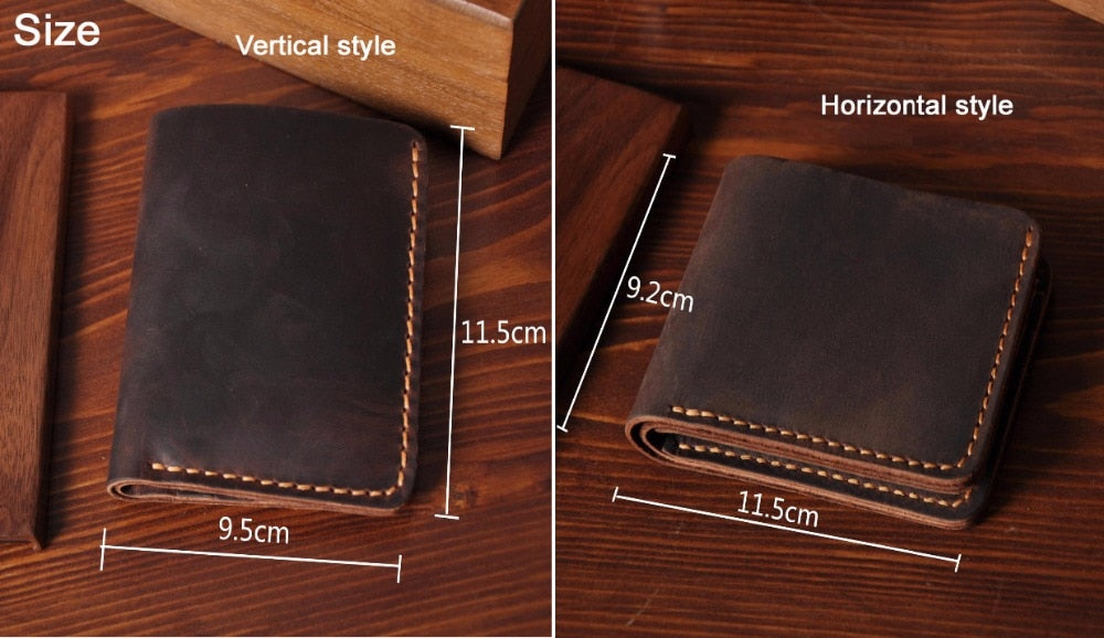Handmade Vintage Crazy Horse Genuine Leather Wallet Men Wallet Leather engrave Short Wallet Men Purse Male Money Clips Money bag