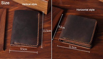 Handmade Vintage Crazy Horse Genuine Leather Wallet Men Wallet Leather engrave Short Wallet Men Purse Male Money Clips Money bag