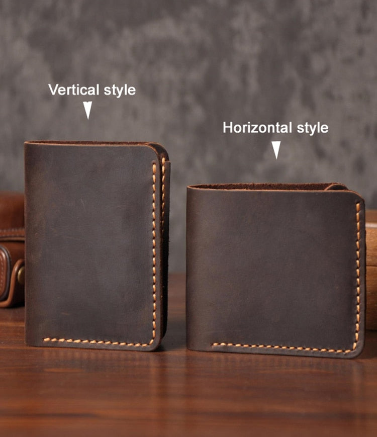 Handmade Vintage Crazy Horse Genuine Leather Wallet Men Wallet Leather engrave Short Wallet Men Purse Male Money Clips Money bag