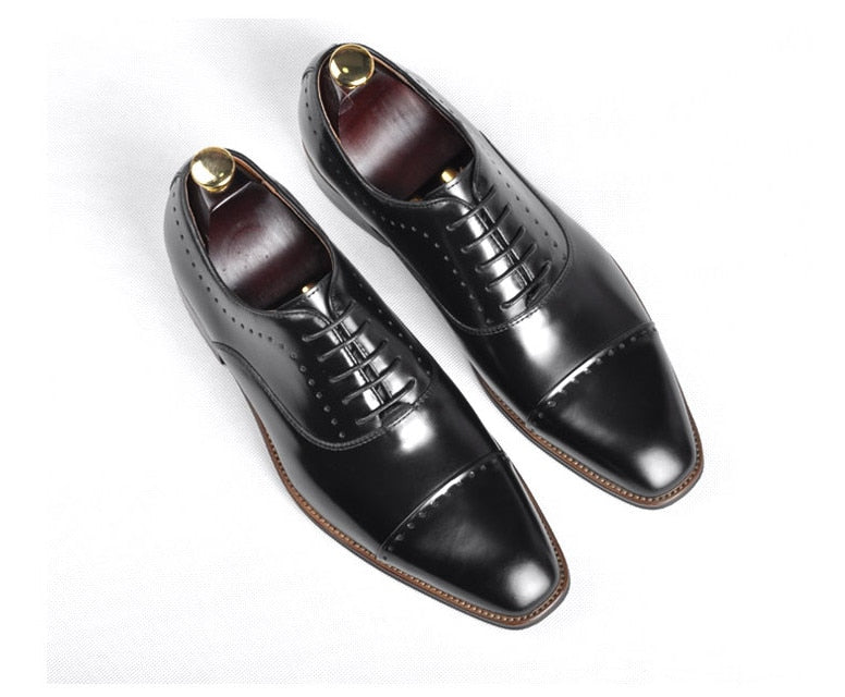 Handmade genuine leather men's business dress shoes England square head Derby   fashion three joint wedding shoes Goodyear